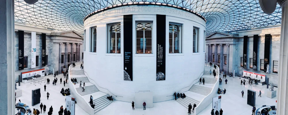 Great Court of the British Museum with its glass roof and central reading room
