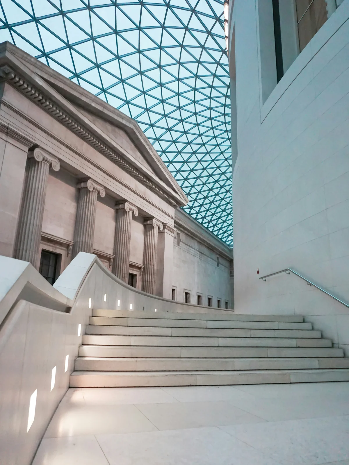 Staircase beneath the glass roof of the British Museum Great Court
